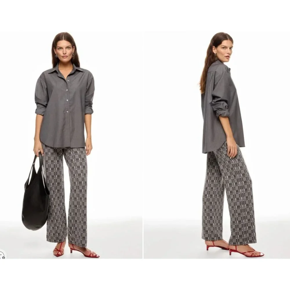 Naadam Women's Grey Plaid Wool-Cashmere Wide-Leg Pants, S - Picture 1 of 11